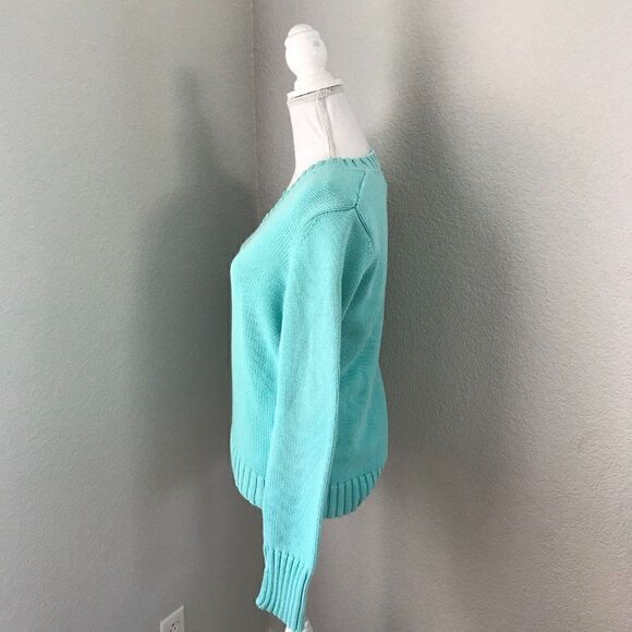 Lauren Ralph Lauren Women Light Blue Knitted Pullover V-Neck Sweater Medium - Picture 2 of 8